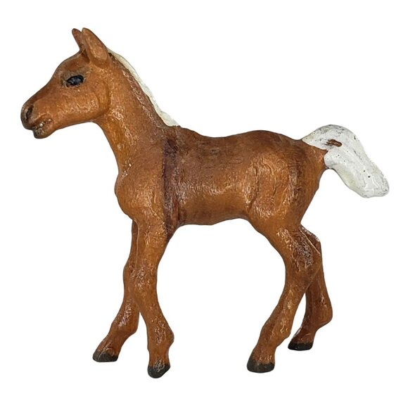 Antique Vintage Newborn Foal Horse Wood Carved Miniature Figurine Folk Art
